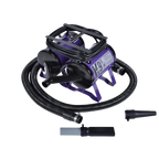 K-9 III Dog Dryer With FREE Water Peeler,"Purple dog dryer with coiled hose and two nozzle attachments"