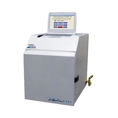 Controlled Rate Semen Freezer,"Silver benchtop freezer unit with open laptop screen"