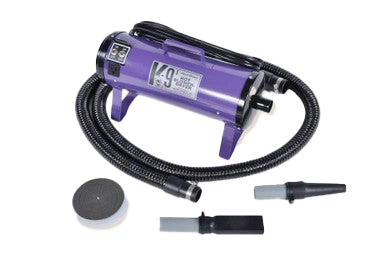 K-9 I Dog Dryer,"Purple dog dryer with hose and nozzle attachments"