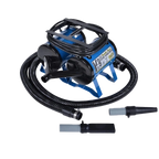 K-9 III Variable Speed Dog Dryer With FREE Water Peeler,"Blue dog dryer with black hose and two nozzle attachments"
