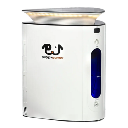 Puppywarmer Bundles,"White warming unit with ribbed top tray and blue side window"