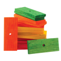 Wood Blocks and Slats,"Stack of multicolor wooden slats with drilled holes"