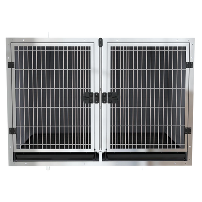 Module Stack Duo Dog Grooming Stainless Steel Cage by Waggz,"Double stainless steel cage with two barred doors and tray"