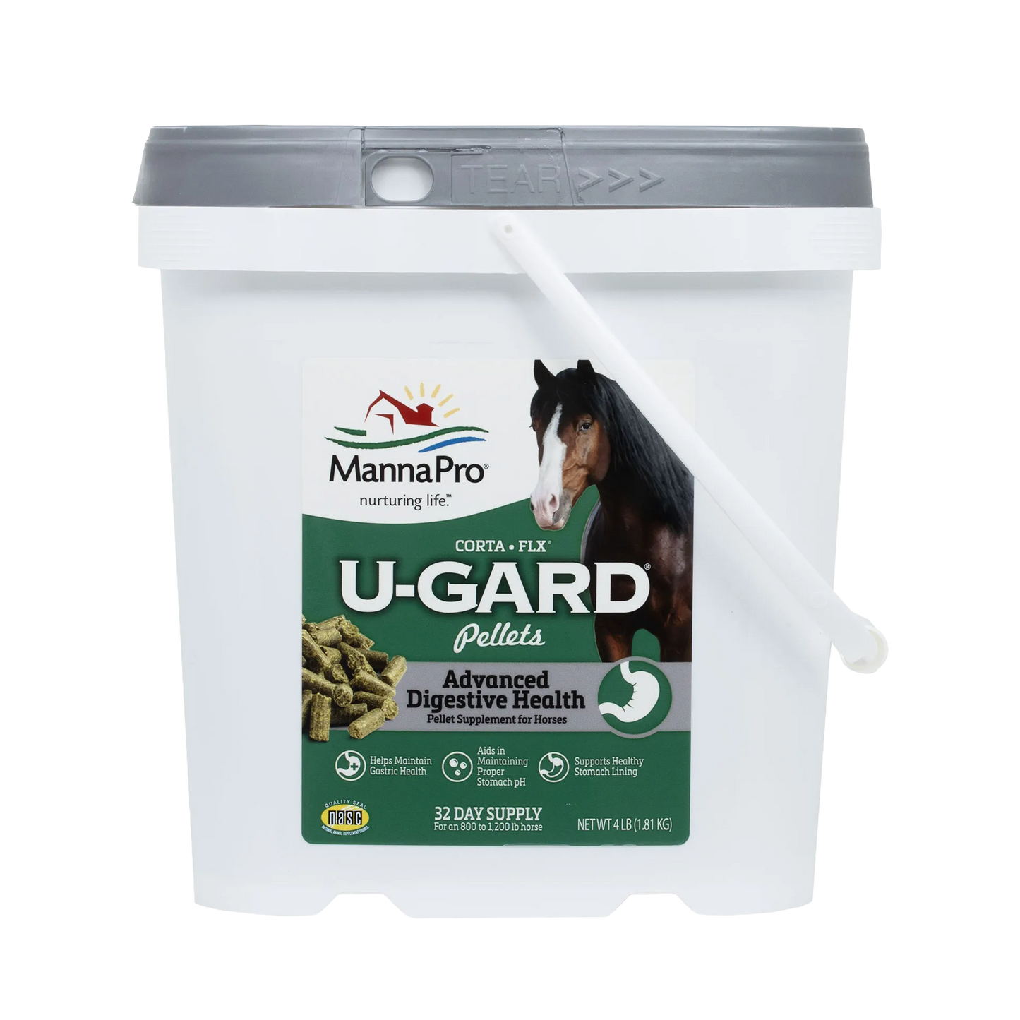 U-Gard® Pellets for Horses,"White bucket with gray lid and side handle"