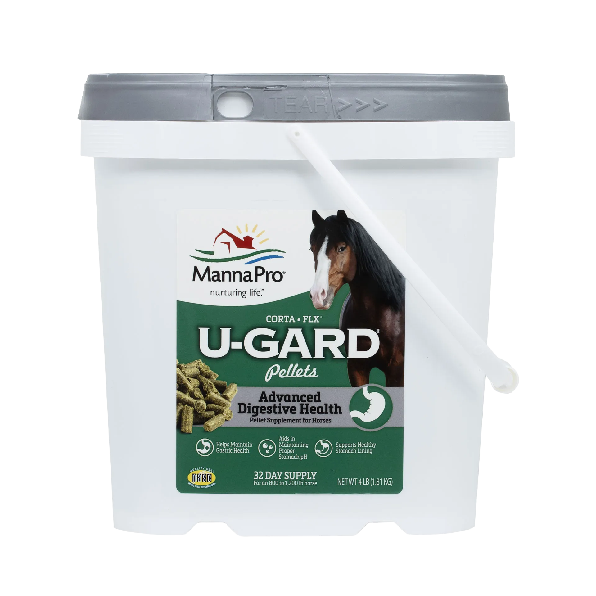 U-Gard® Pellets for Horses,"White bucket with gray lid and side handle"