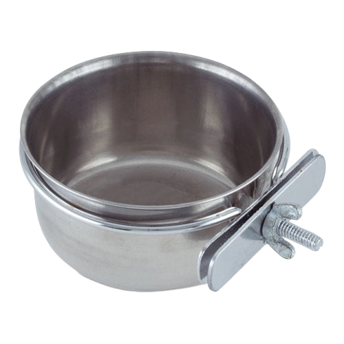 Coop Cups with Bolt Clamp,"Metal coop cup with side bolt clamp"