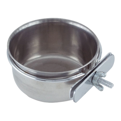 Coop Cups with Bolt Clamp,"Metal coop cup with side bolt clamp"
