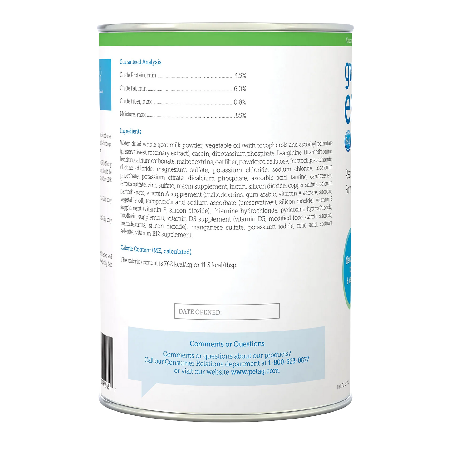 Goats Milk Esbilac® Puppies,"Back view of can with nutrition and ingredient panel"