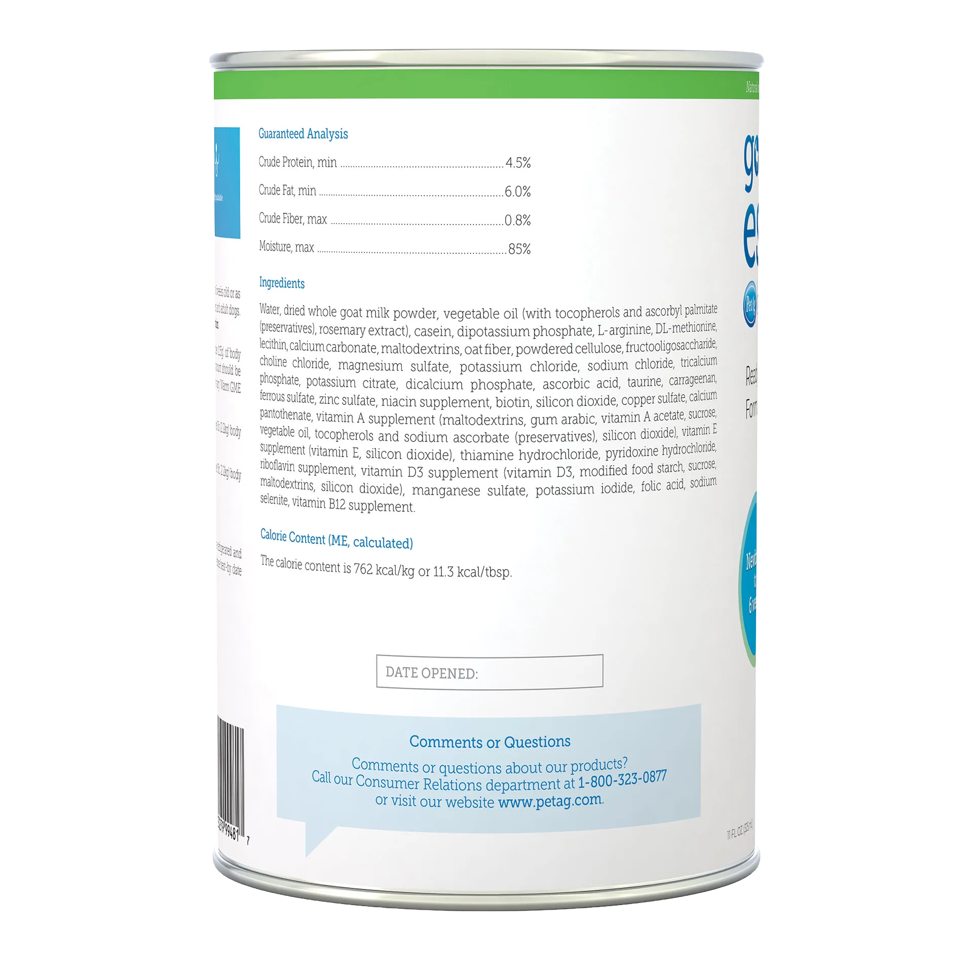 Goats Milk Esbilac® Puppies,"Back view of can with nutrition and ingredient panel"