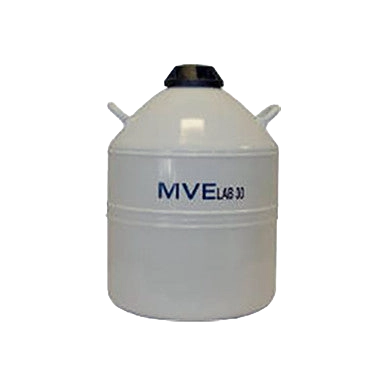 MVE  Lab 30 - 145 day - 32 liter holding tank,"White cylindrical tank with black cap and side handles"