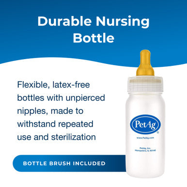 PetAg Nurser Bottle for Small Animals,"White nursing bottle with yellow nipple and bottle brush"