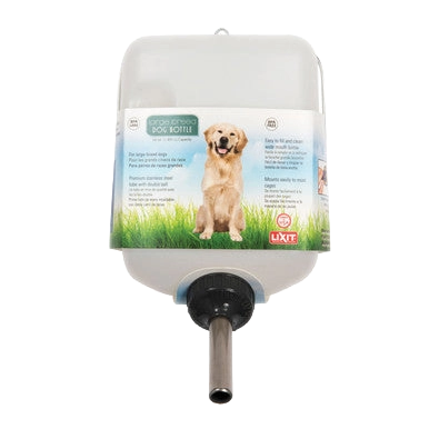 Lixit® Dog Waterer,"Inverted water bottle with metal drinking tube"