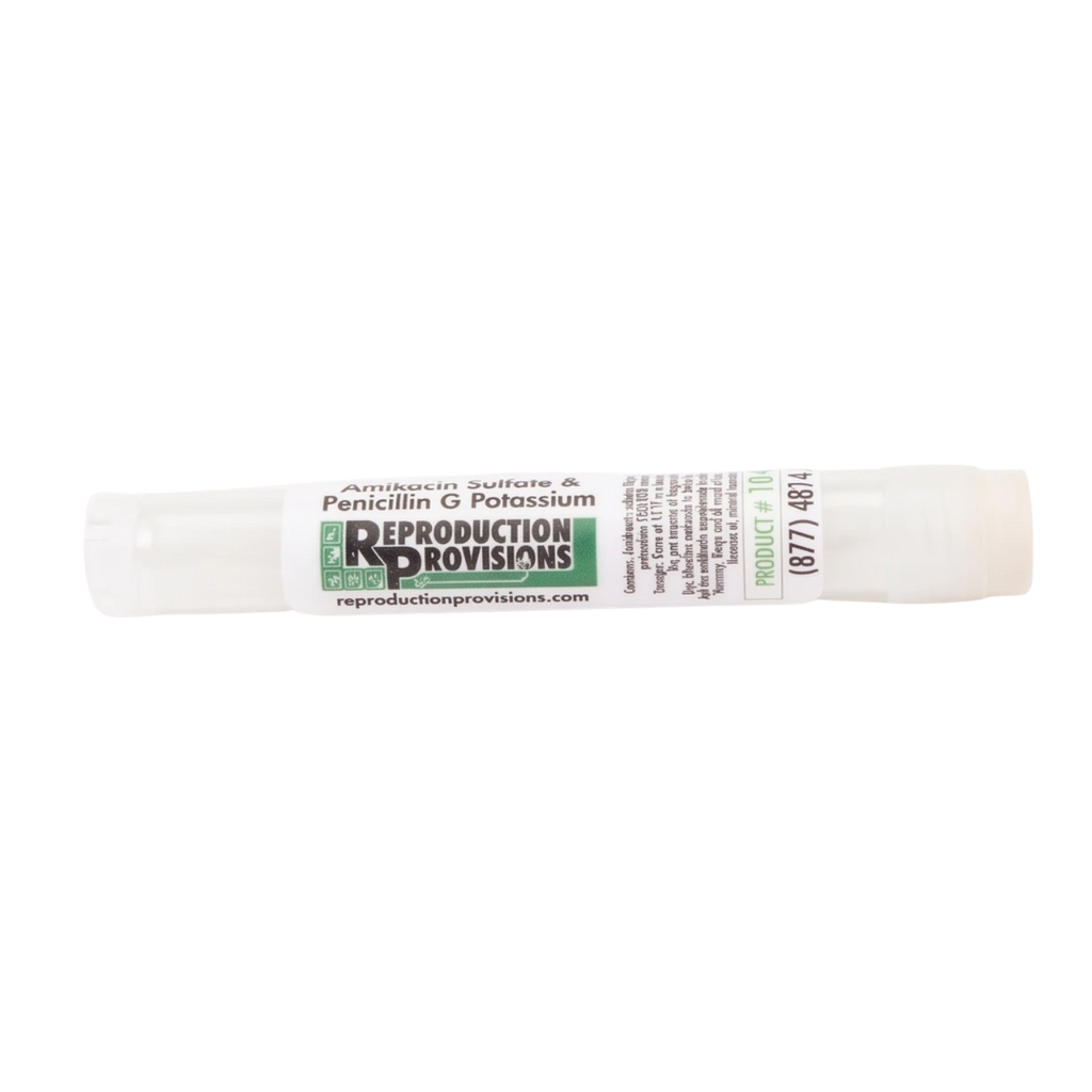 Amikacin Sulfate & Penicillin G Potassium,"White plastic tube with wraparound label"