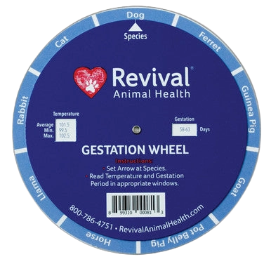 Revival® Animal Health Breeder Wheel,"Round gestation wheel chart with species labels"
