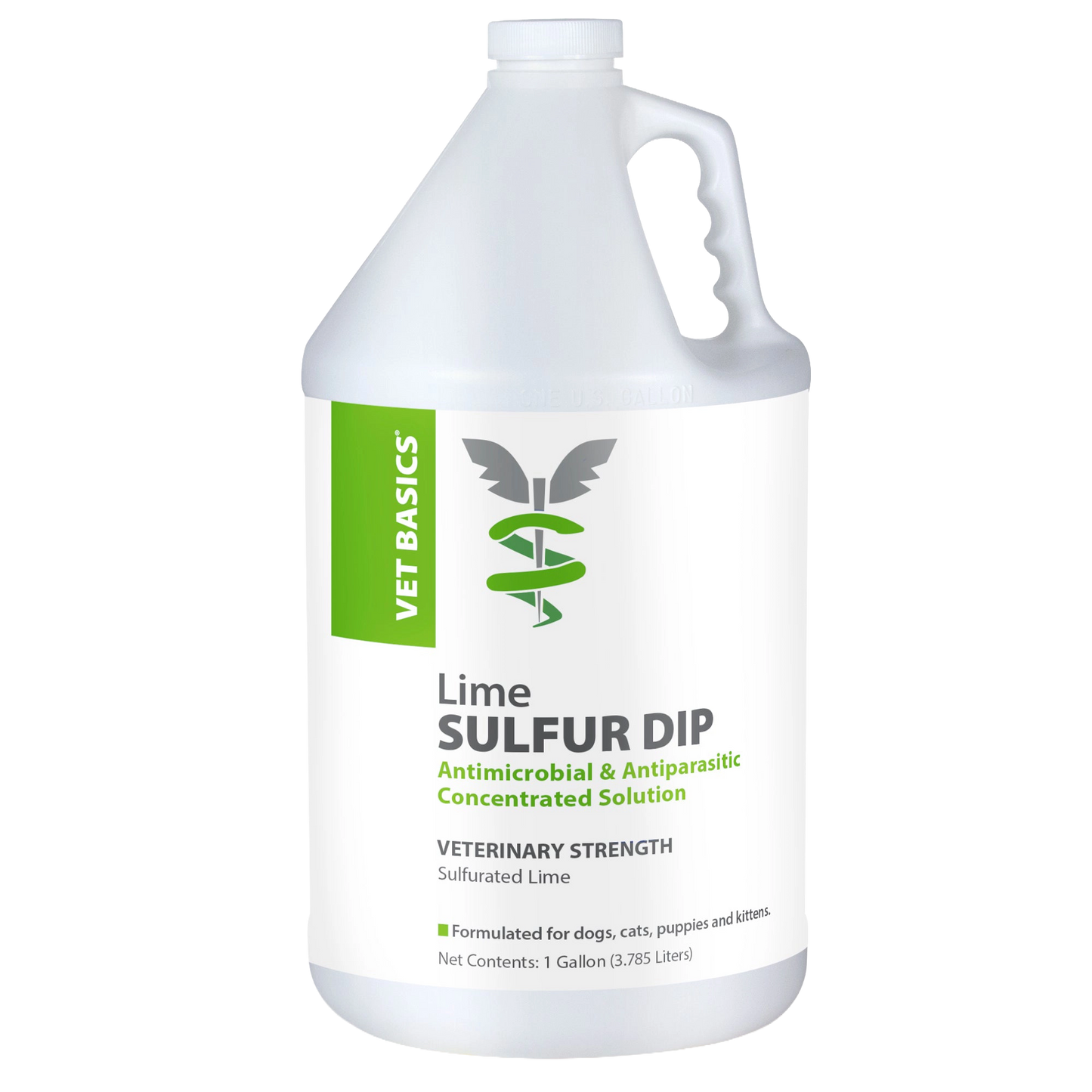 Vet Basics® Lime Sulfur Dip,"One-gallon jug with handle and white cap"