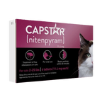 Capstar® Flea Oral Treatment for Cats,"Front view of flea treatment box with partial cat face"