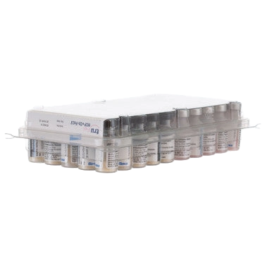 TruFel™ HCP+CH-FELV (Feloguard Plus 4 + LvK),"Tray of small labeled vials under clear plastic cover"