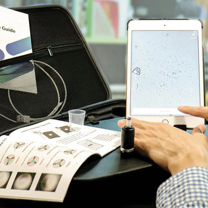 iSperm Semen Analyzer,"Tablet with microscope image, black case, guide, and sample cup"