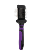 Mini Slicker Brush,"Black slicker brush with purple grip and angled wire bristles"