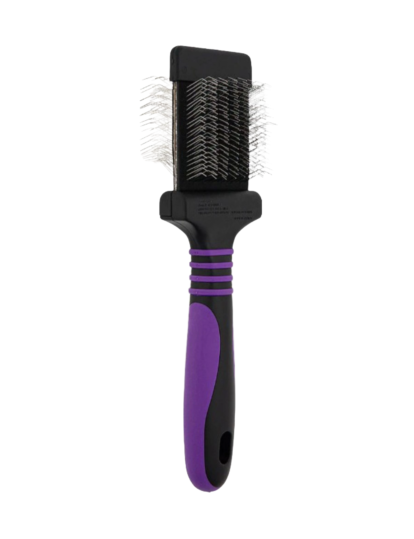 Mini Slicker Brush,"Black slicker brush with purple grip and angled wire bristles"