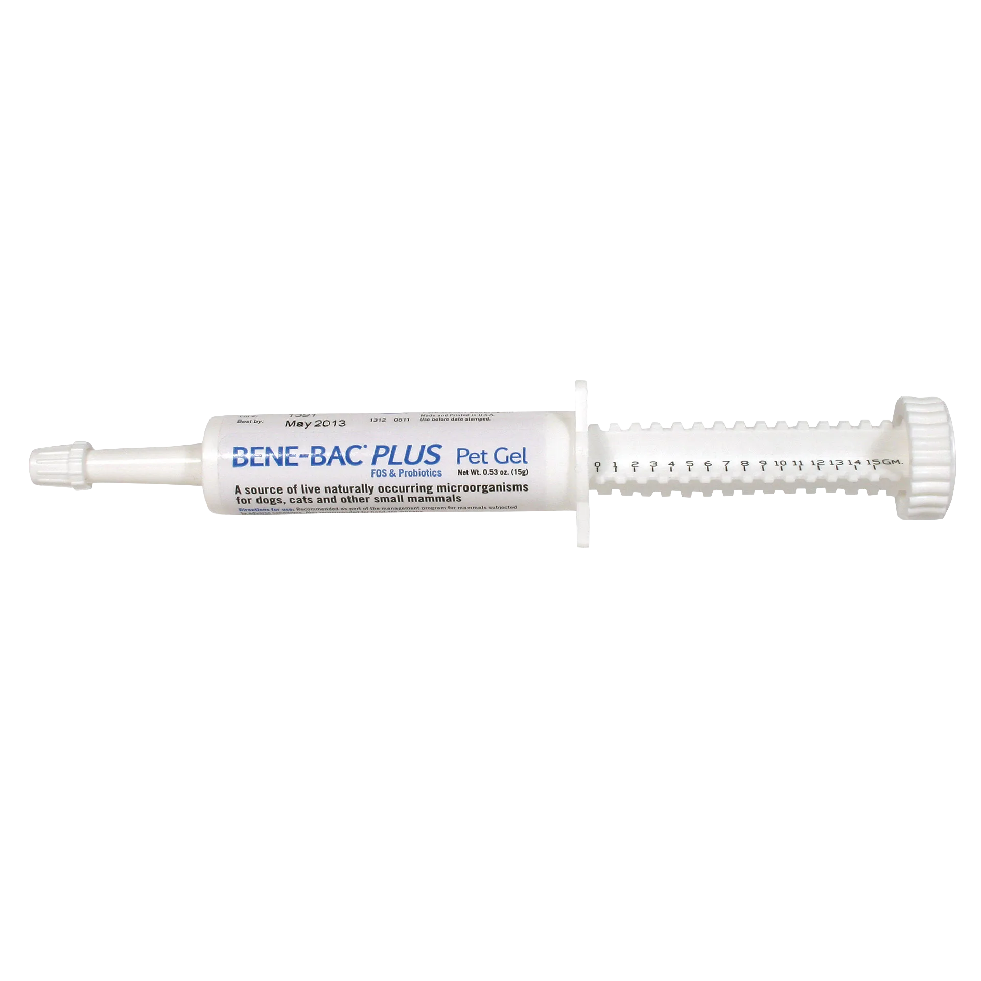 Bene-Bac® Plus,"White oral gel syringe with plunger and dosing marks"
