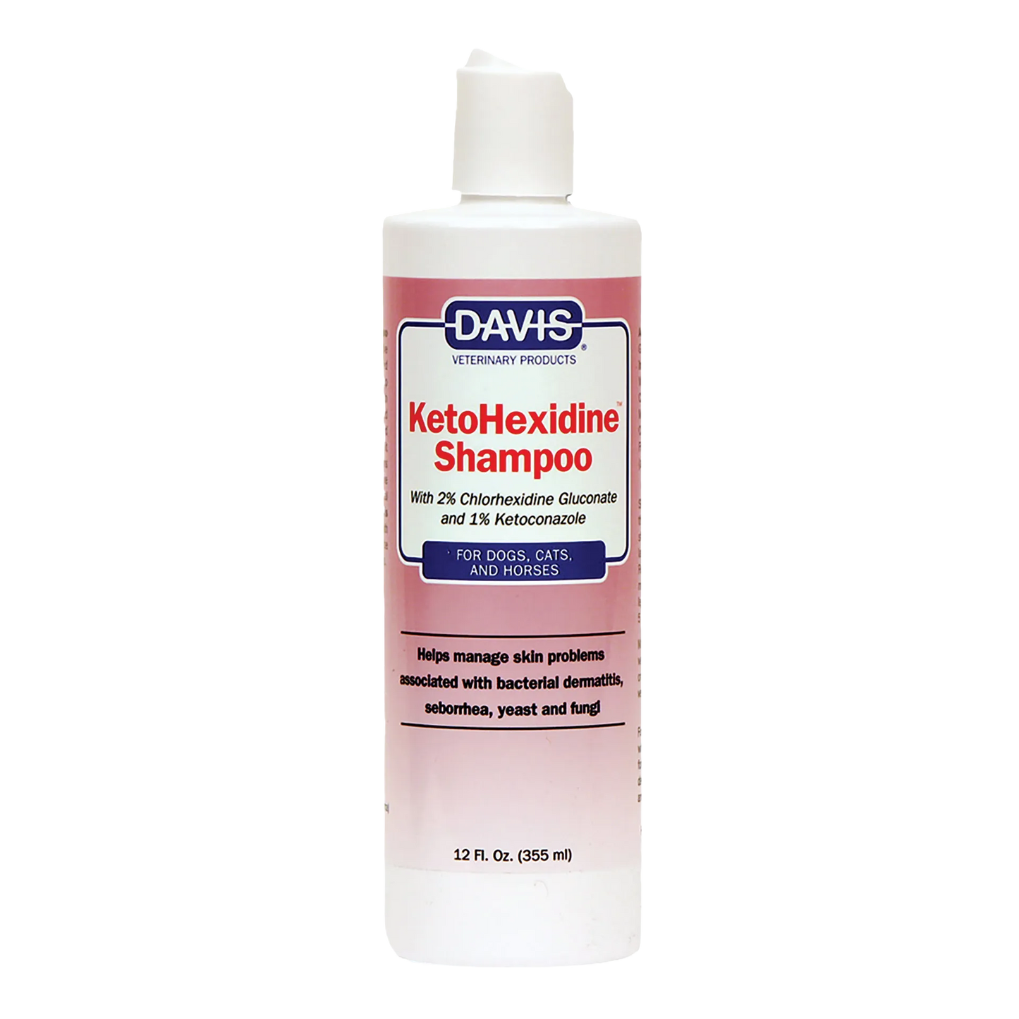 Ketohexidine Shampoo,"Pink shampoo bottle with white flip-top cap"