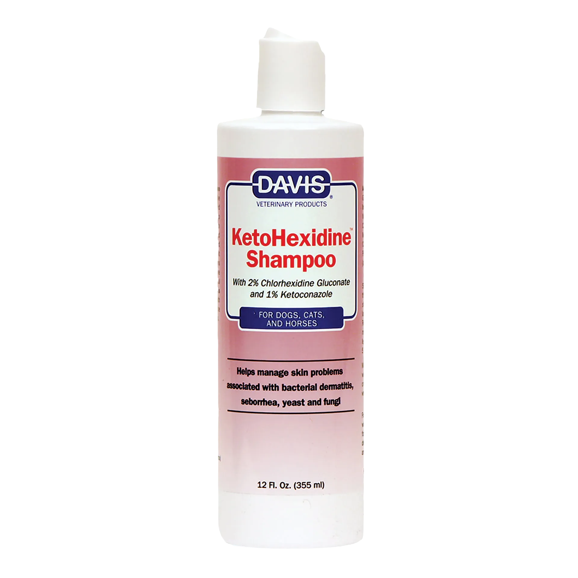 Ketohexidine Shampoo,"Pink shampoo bottle with white flip-top cap"