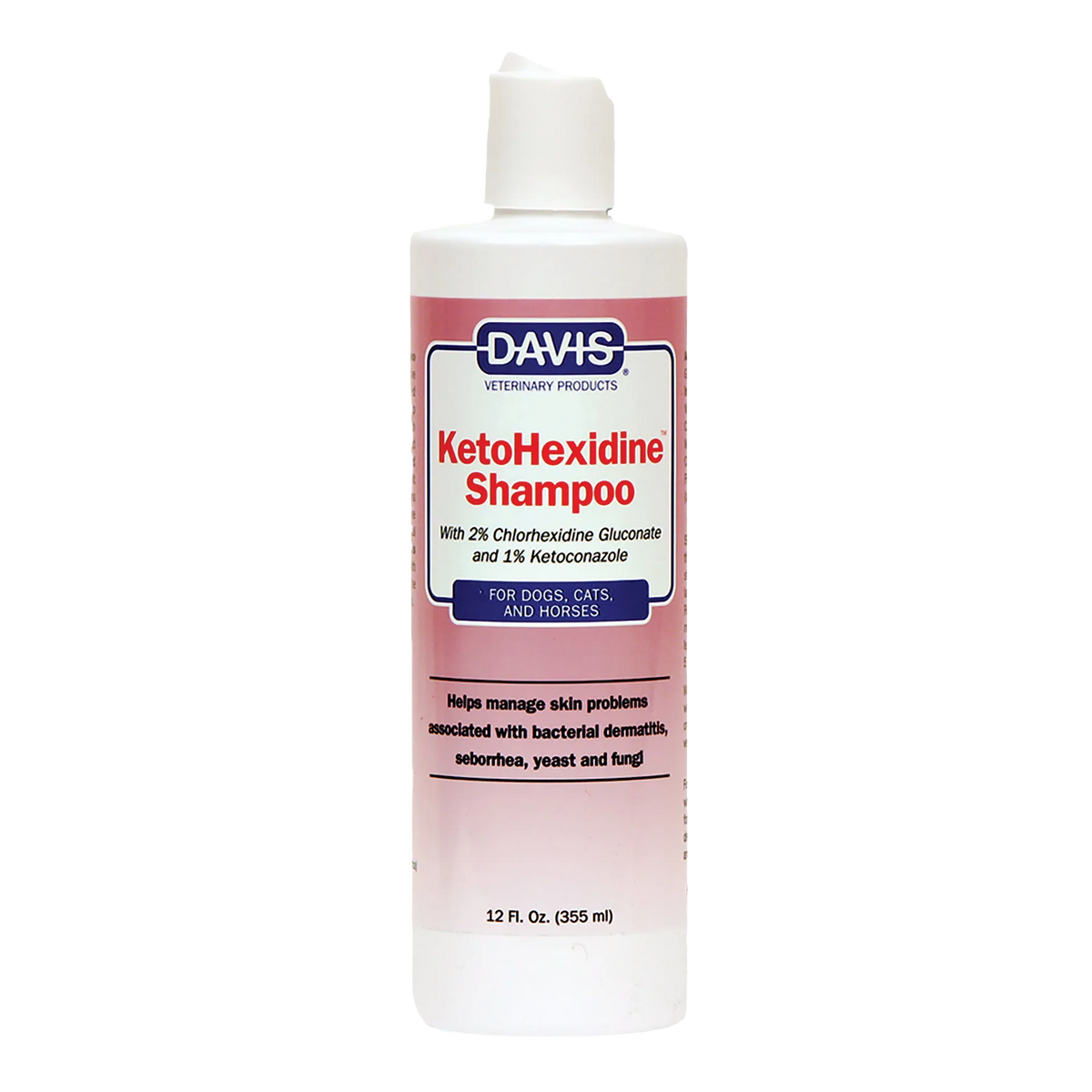 Ketohexidine Shampoo,"Pink shampoo bottle with white flip-top cap"
