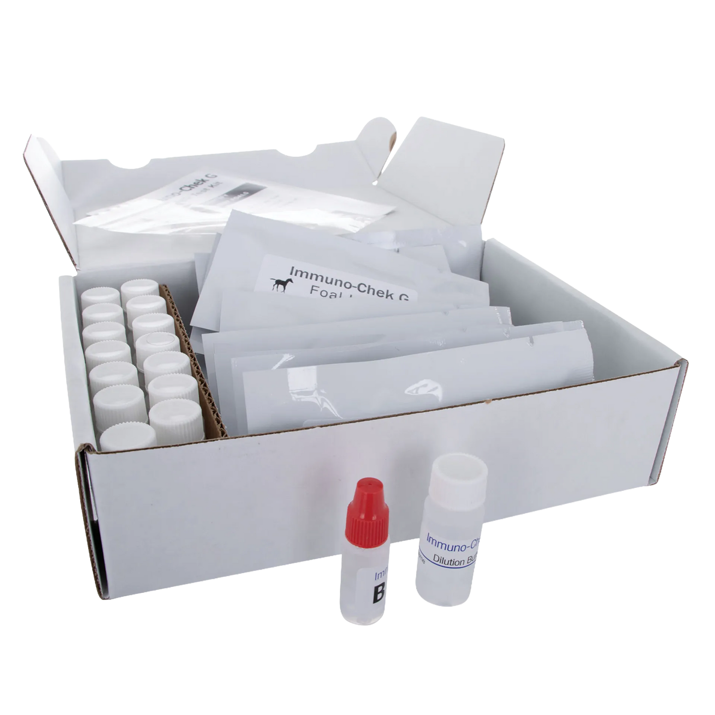 IgG Immunocheck,"Open test kit box with vials and foil packets"