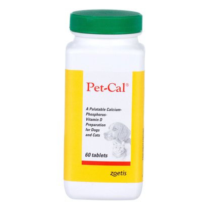 Pet-Cal® Tablets,"White bottle with green cap and yellow label"