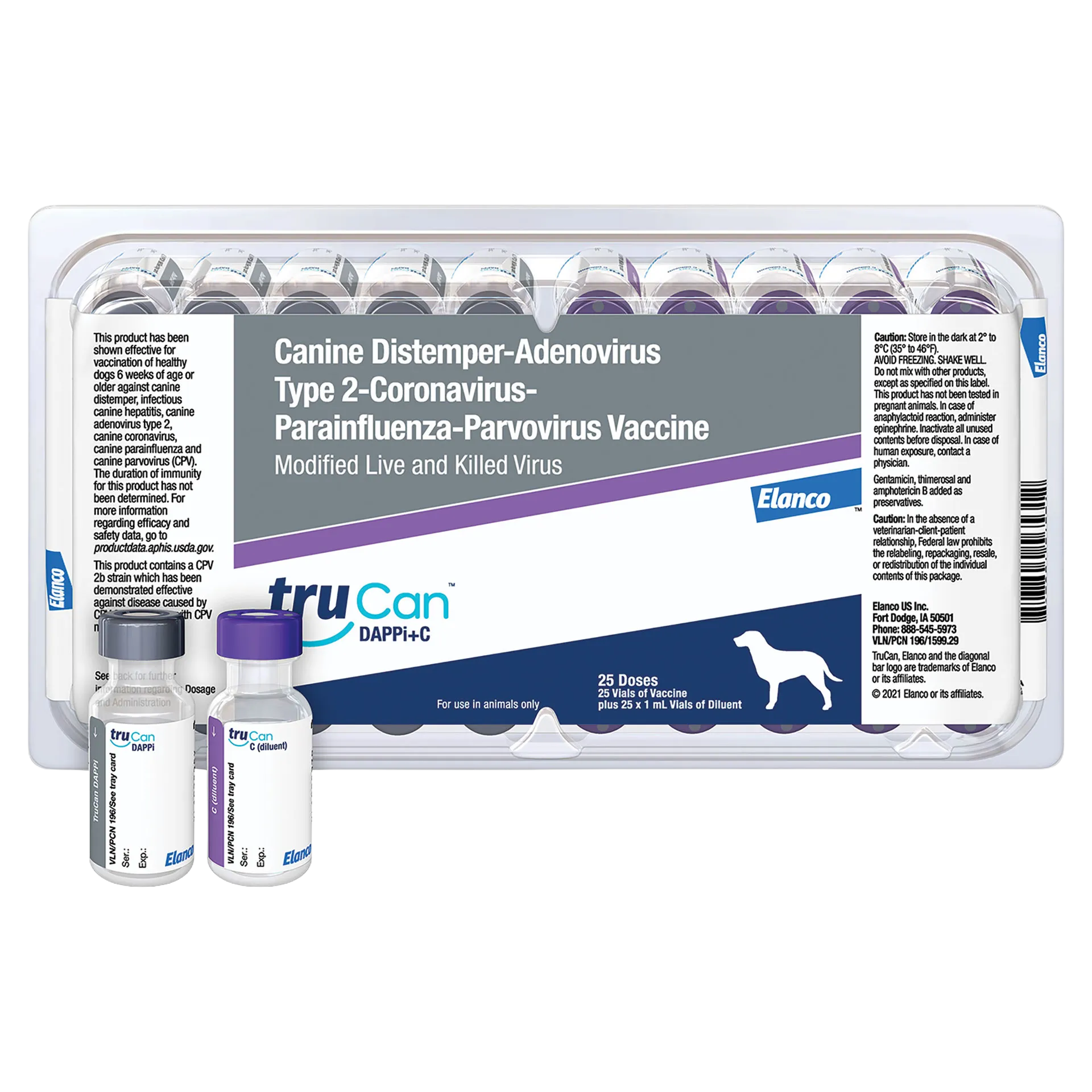 TruCan™ DAPPi+C (Duramune Max 5-CvK),"Tray with boxed vials and two vaccine vials in front"