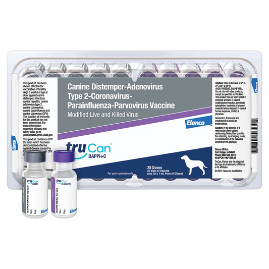 TruCan™ DAPPi+C (Duramune Max 5-CvK),"Tray with boxed vials and two vaccine vials in front"