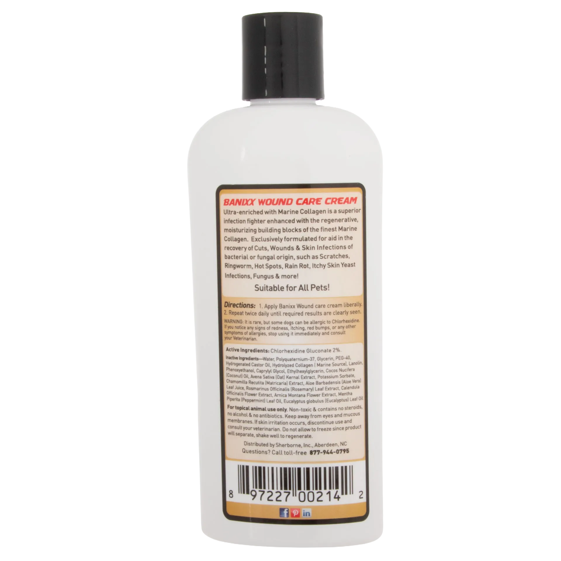 Banixx® Wound Care Cream,"Back view of white bottle with black cap and rear label"