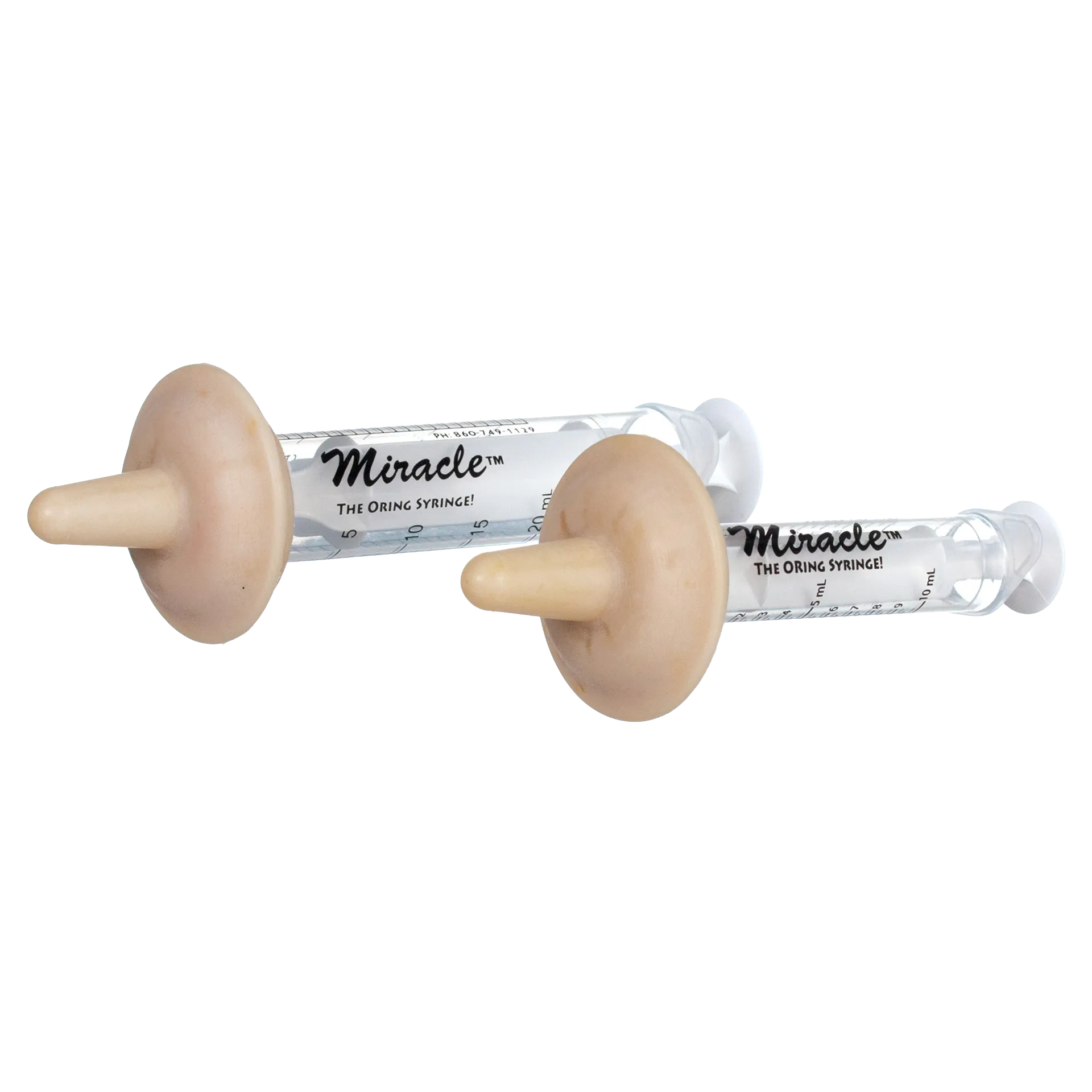 The Miracle Nipple® for Puppies,"Two syringes with beige puppy nursing nipples"