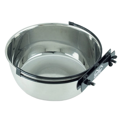 Snapy Fit Water & Feed Bowl,"Stainless steel bowl with black clamp mount"