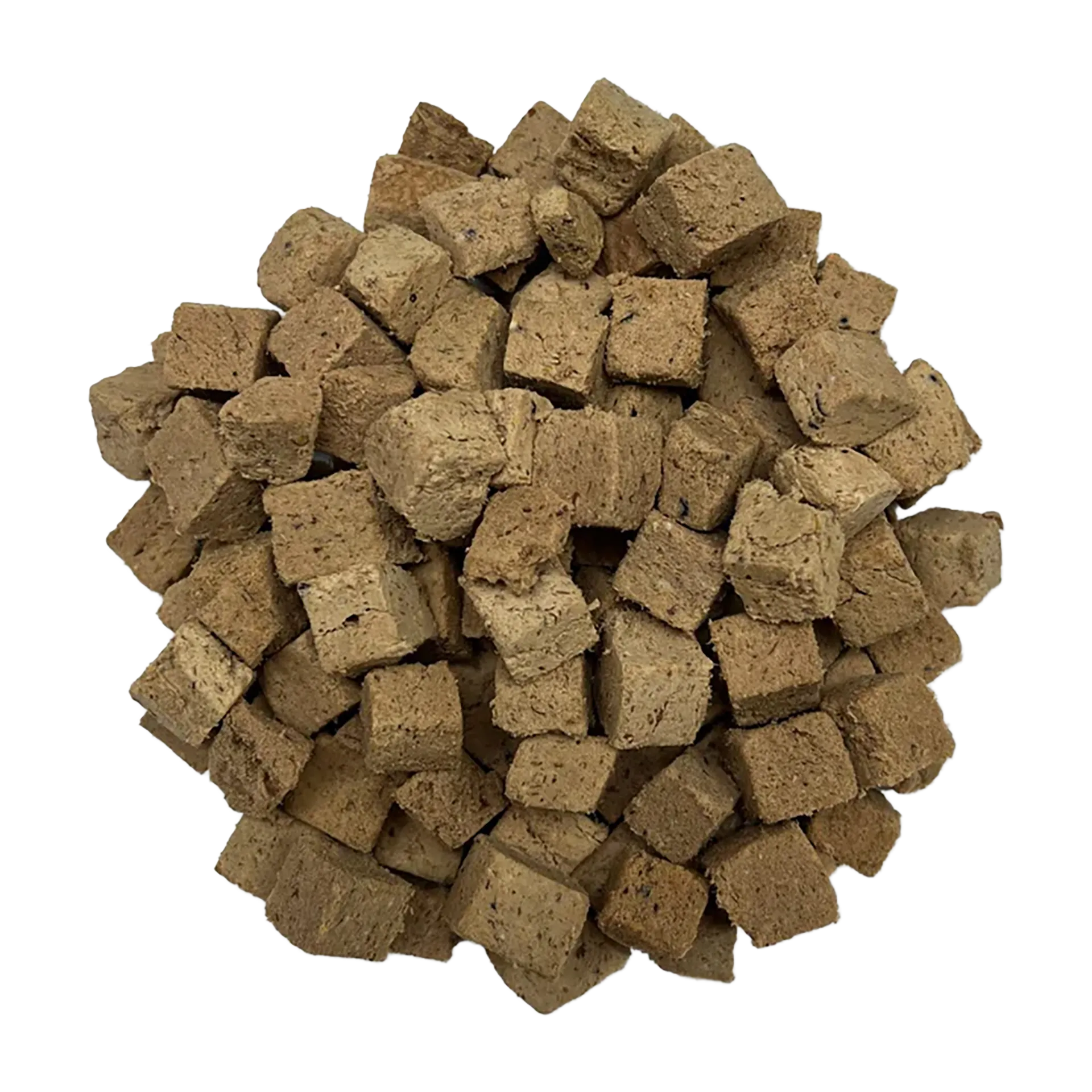 Adventure Fuel: Freeze-Dried Raw Dog Food,"Pile of brown freeze-dried dog food cubes"
