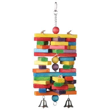 Woodpile,"Hanging multicolor wood block bird toy with bells"