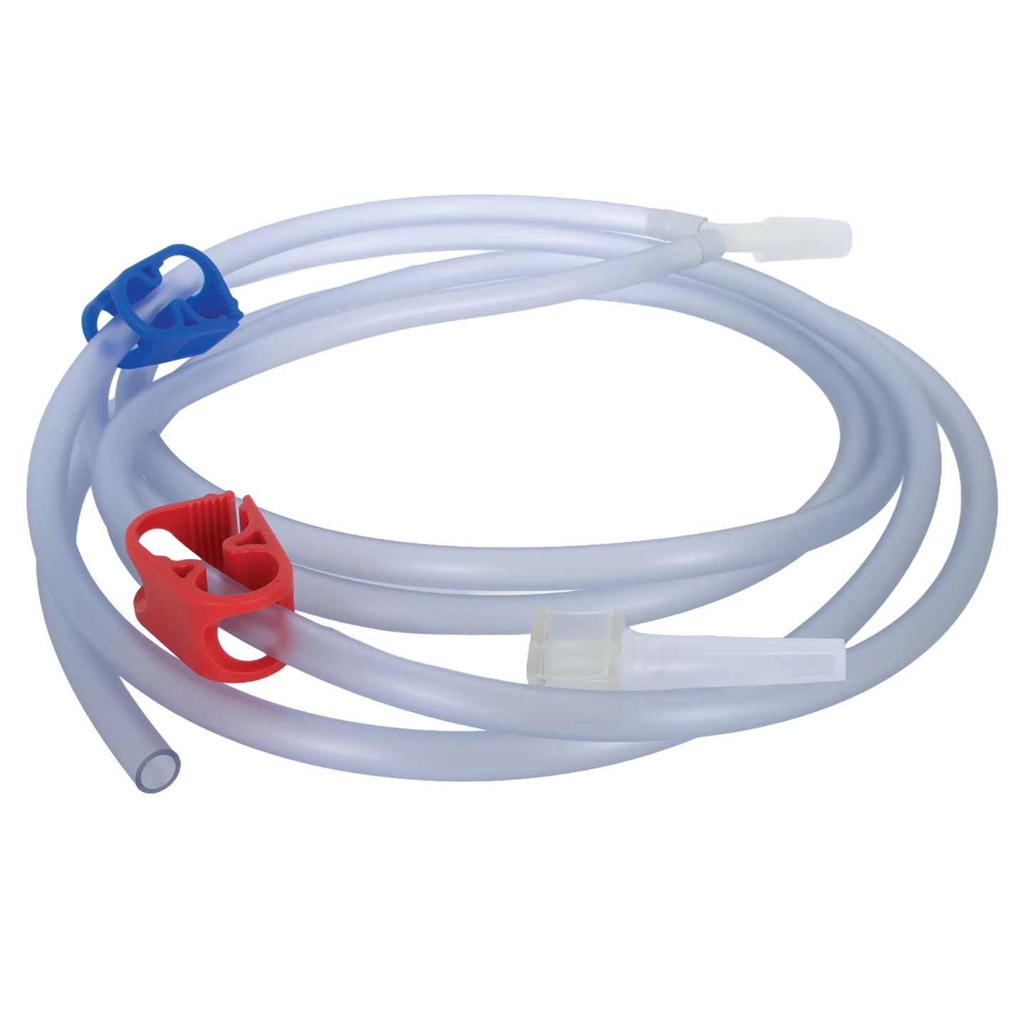 Equine Y-Junction,"Clear coiled tubing with red and blue slide clamps"