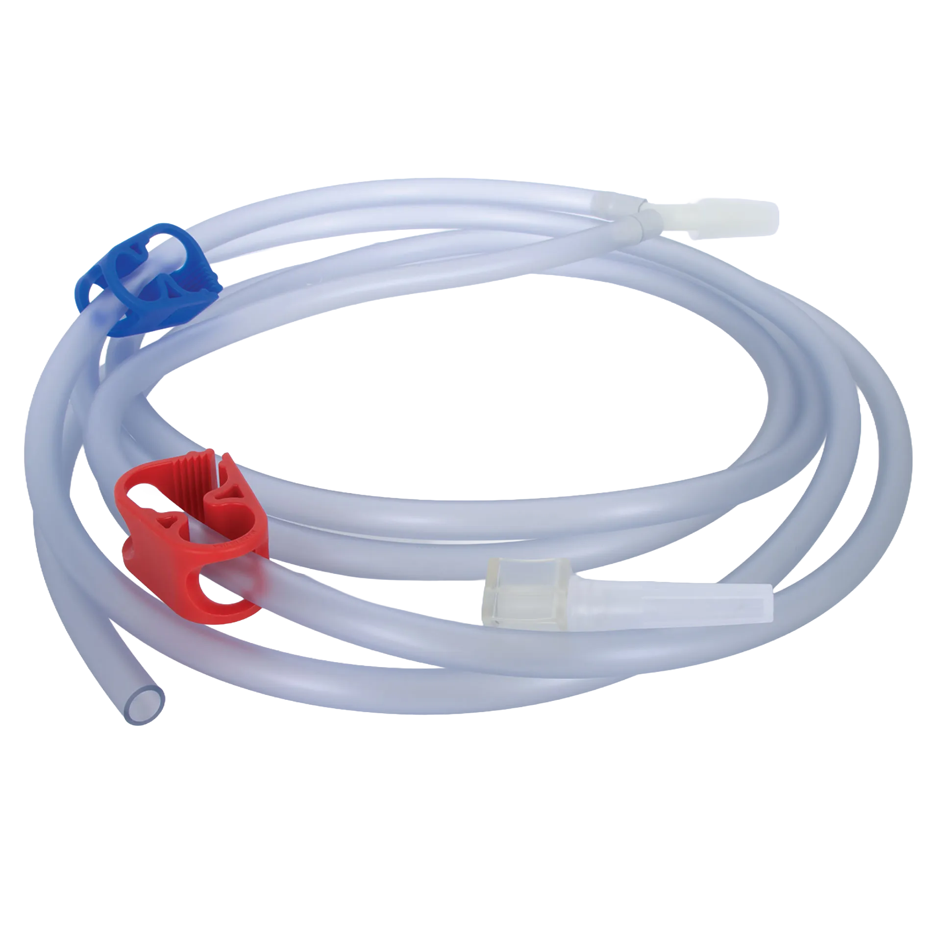 Equine Y-Junction,"Clear coiled tubing with red and blue slide clamps"
