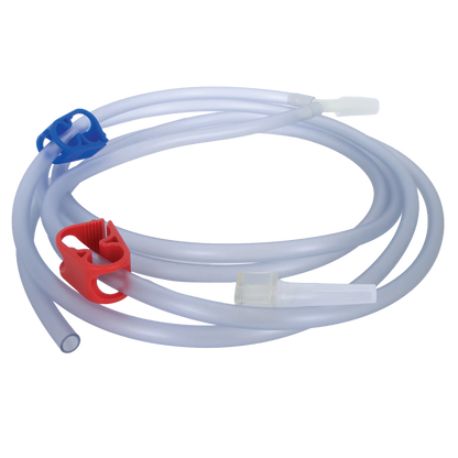 Equine Y-Junction,"Clear coiled tubing with red and blue slide clamps"