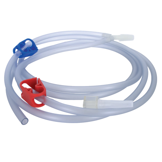 Equine Y-Junction,"Clear coiled tubing with red and blue slide clamps"