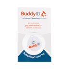 BuddyID® BuddyBadge® Collar Tag with Registration,"Round collar tag on retail card packaging"