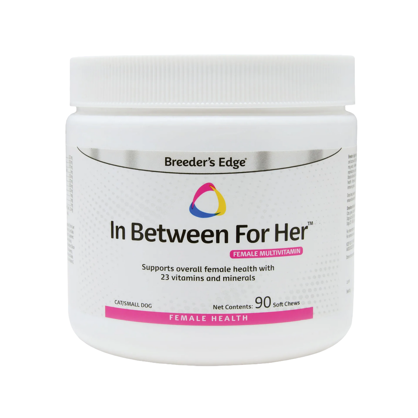 Breeder's Edge® In Between For Her™,"White supplement jar with ribbed screw-top lid"