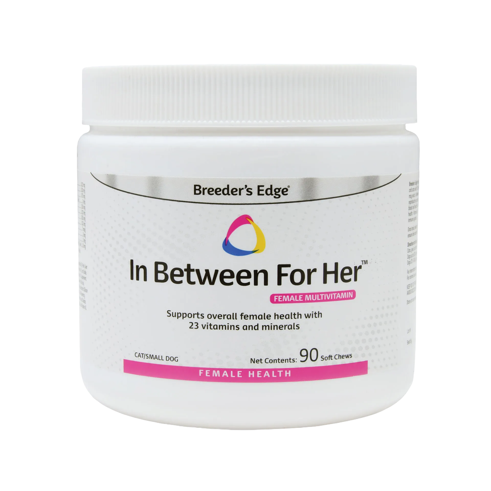 Breeder's Edge® In Between For Her™,"White supplement jar with ribbed screw-top lid"