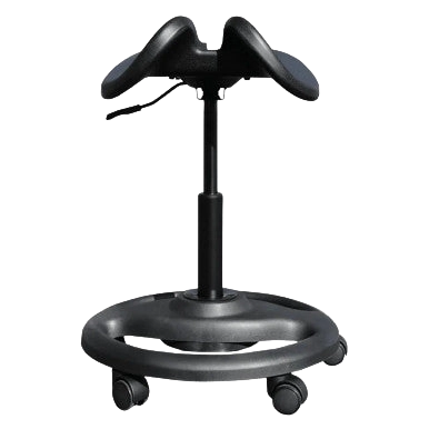 Dog Grooming Ergonomic Wobble Saddle Stool by Waggz,"Black saddle stool with circular footrest base and casters"