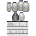 Taylor Wharton TW Dual Series,"Five cryogenic storage tanks with specification chart"