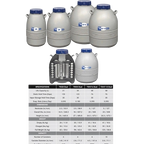 Taylor Wharton TW Dual Series,"Five cryogenic storage tanks with specification chart"
