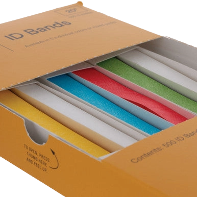 KVP ID Bands,"Open box with multicolor ID bands"