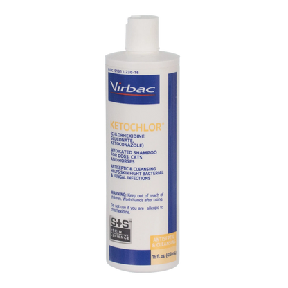 Ketochlor® Shampoo,"White shampoo bottle with ribbed flip-top cap, front label view"