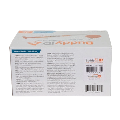 BuddyID® ISO Microchip,"Back of product box with barcode label"